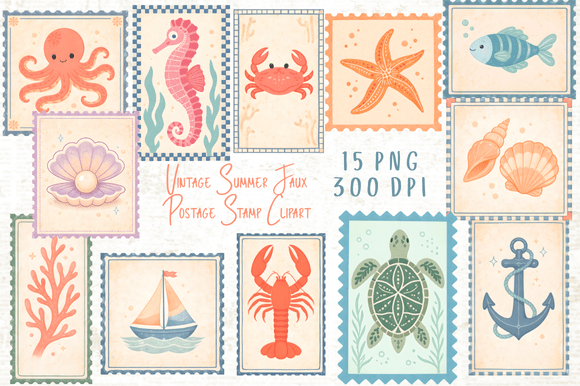 Download Vintage Summer Faux Postage Stamp PNG - Png Collection