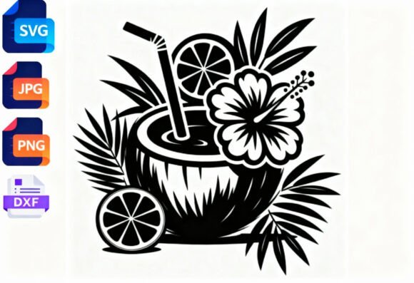 Download Tropical Coconut Drink SVG Hibiscus - Drink svg Collection