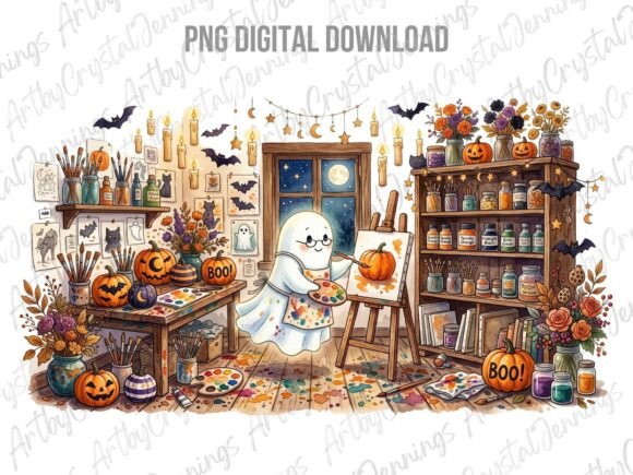 Download Cute Ghost Artist Halloween PNG - Png Collection