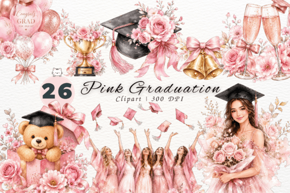 Download Pink Graduation Clipart Bundle, PNG - Png Collection