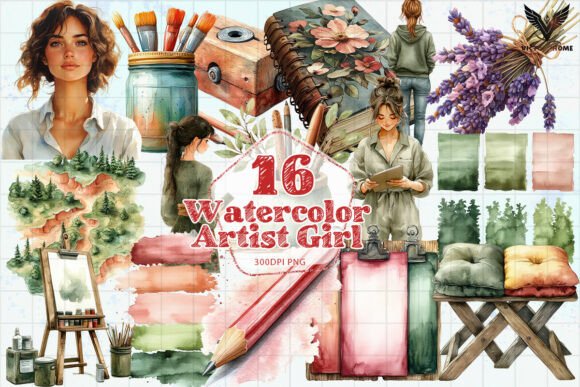 Download Watercolor Artist Girl PNG - Png Collection
