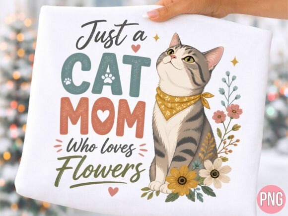 Download Cute Floral Cat Mom Retro PNG Shirt - Png Collection