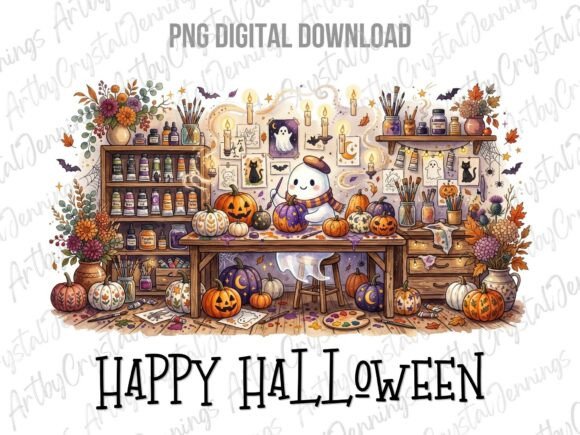 Download Cute Ghost Artist Happy Halloween PNG - Png Collection