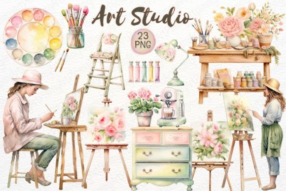Download Artist Girl Watercolor - Art Studio PNG - Png Collection