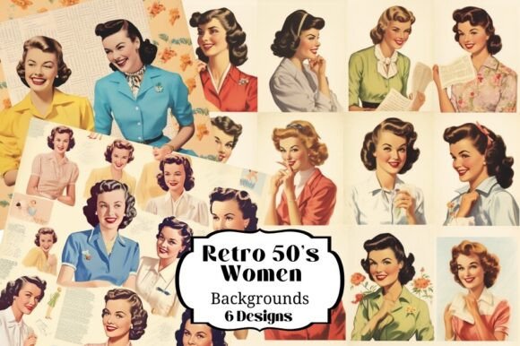 Download 6 1950's Women Collage Backgrounds - Backgrounds Collection