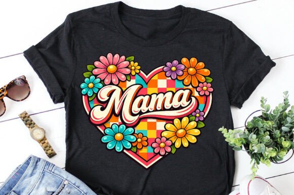 Download Retro Mama Checkered Heart Floral Png - Png Collection